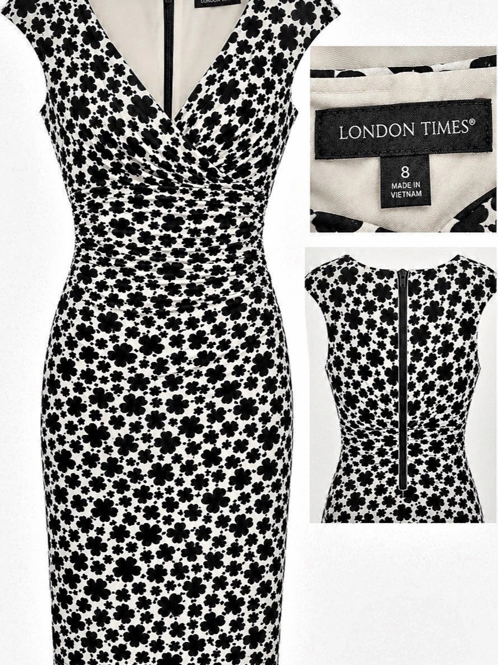 London Fog Floral Print V-Neck Midi Dress Size 8 Like New